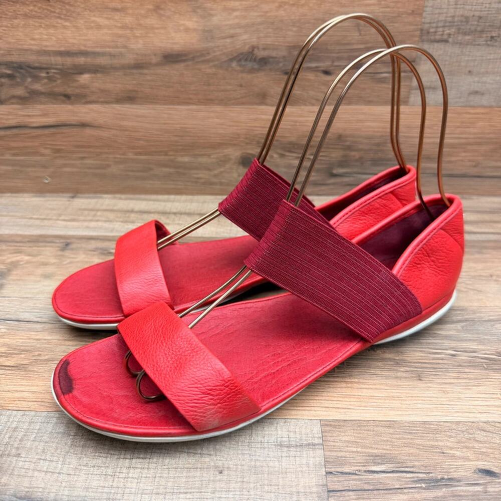 Camper Right Nina Womens EU 40 US 10 Red Leather Sandals Elastic Strap Flats